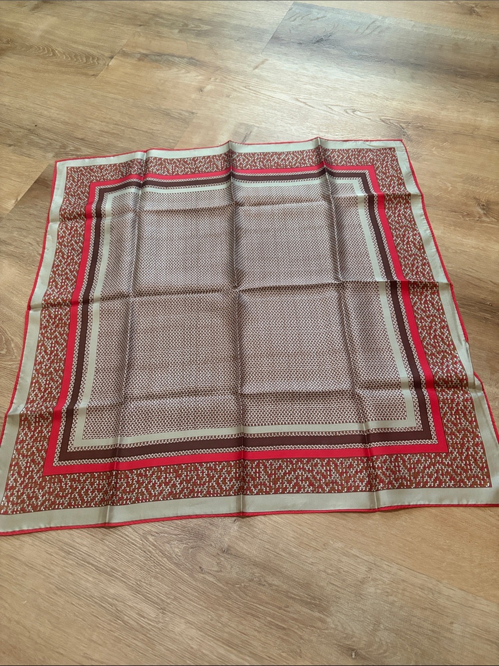 Vintage Silk Square Scarf Red/Tan geometric
